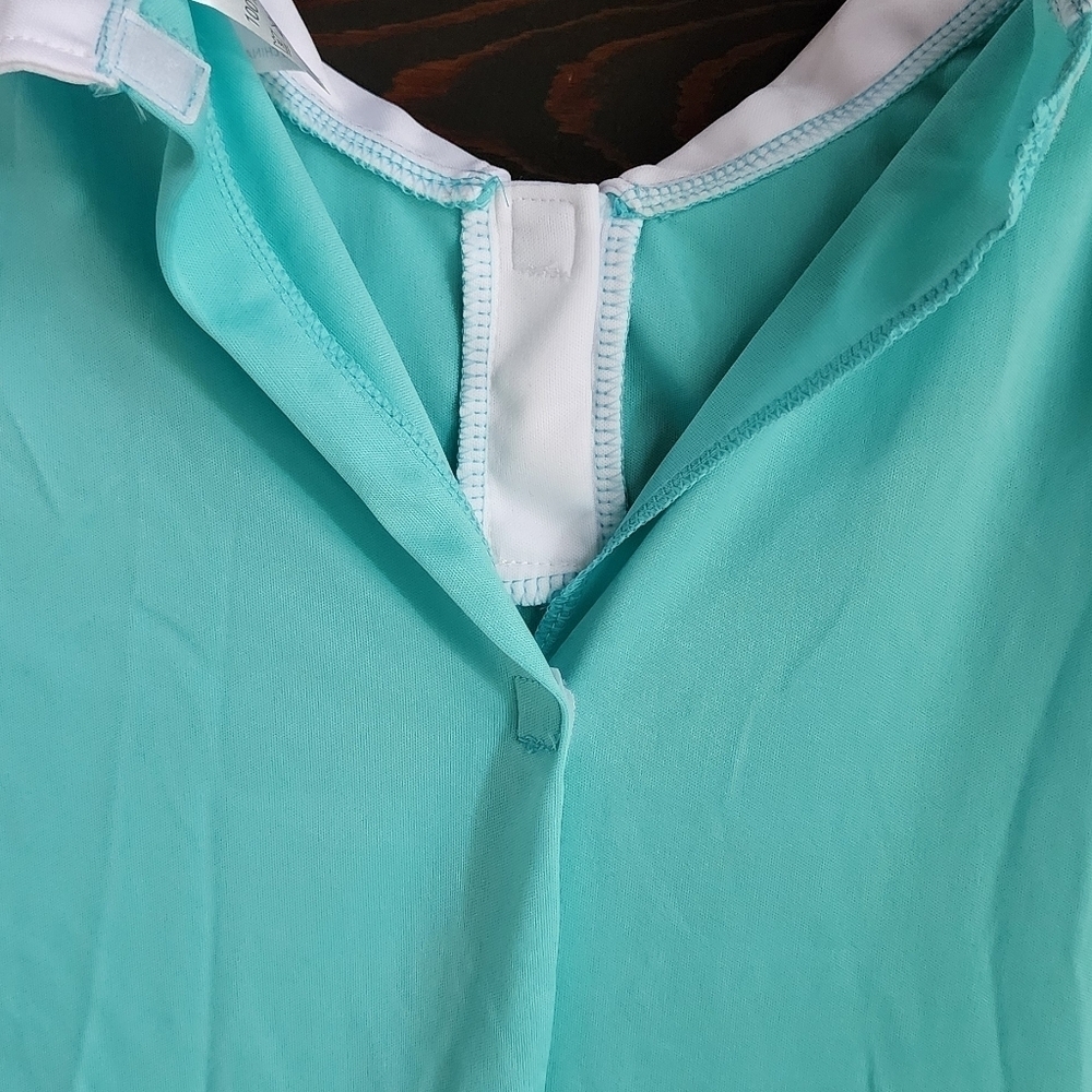Women's Teal Nurse Halloween Costume with Blood Stains - Picture 8 of 9